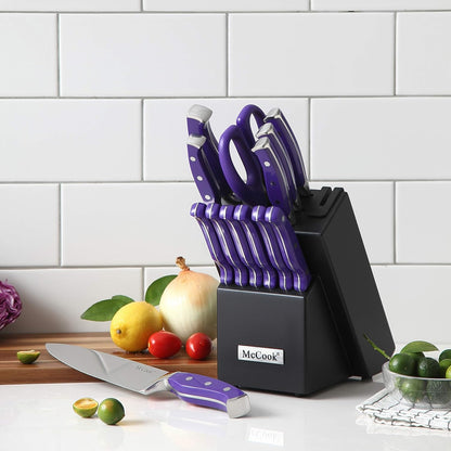 ® Knife Sets,German Stainless Steel Kitchen Knife Block Set with Built-in Sharpener