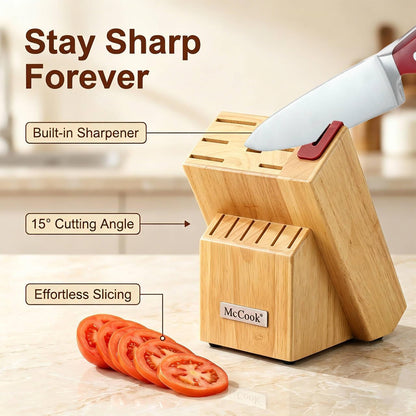 ® Knife Sets,German Stainless Steel Kitchen Knife Block Set with Built-in Sharpener