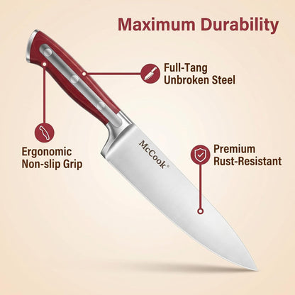 ® Knife Sets,German Stainless Steel Kitchen Knife Block Set with Built-in Sharpener