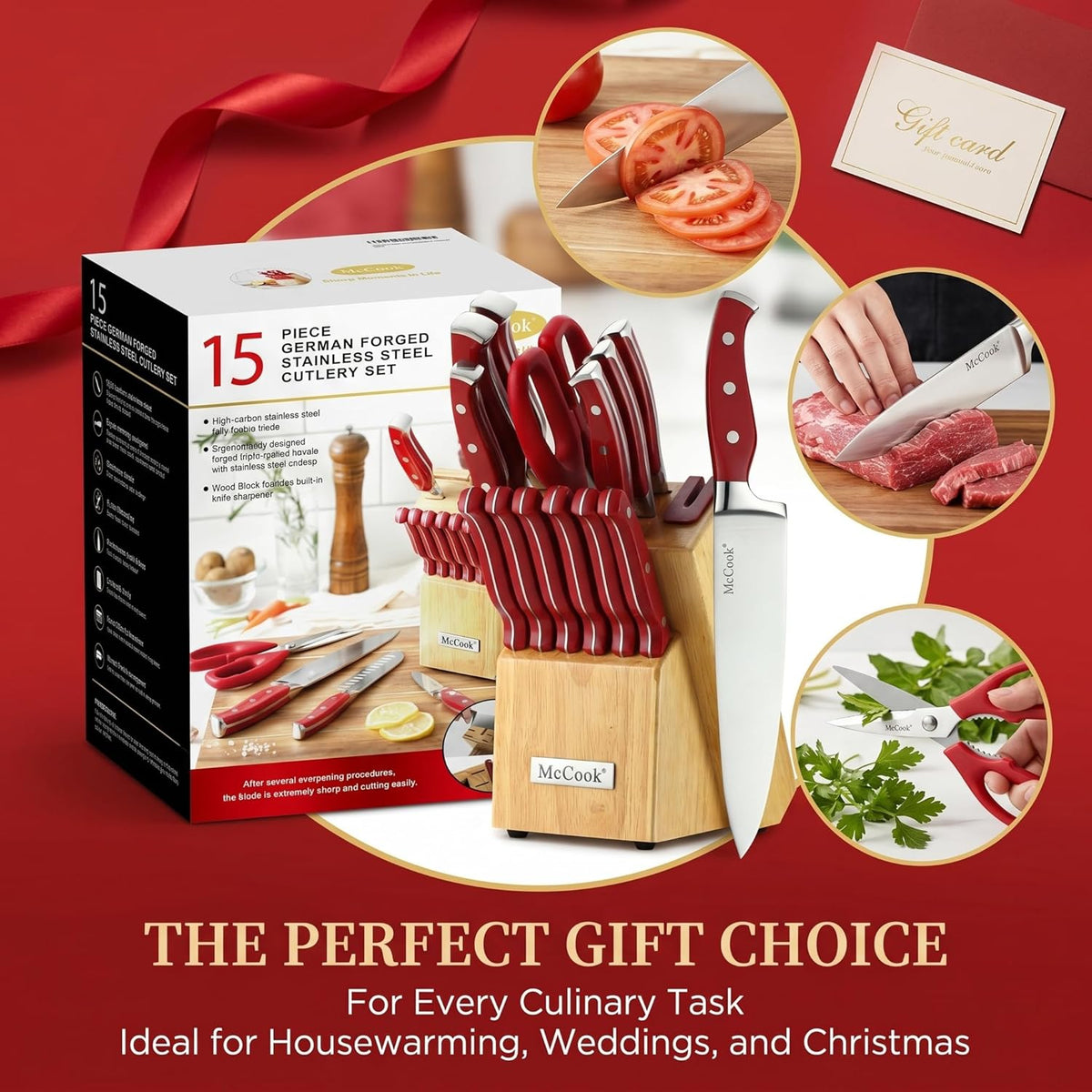 ® Knife Sets,German Stainless Steel Kitchen Knife Block Set with Built-in Sharpener