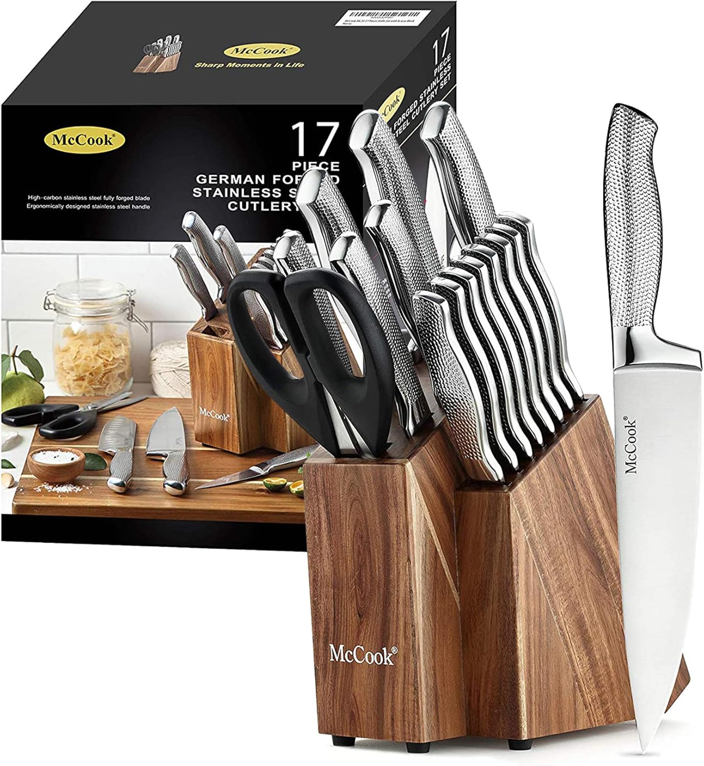 ® Knife Sets,German Stainless Steel Kitchen Knife Block Set with Built-in Sharpener