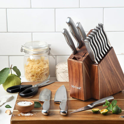 ® Knife Sets,German Stainless Steel Kitchen Knife Block Set with Built-in Sharpener