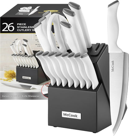 ® Knife Sets,German Stainless Steel Kitchen Knife Block Set with Built-in Sharpener