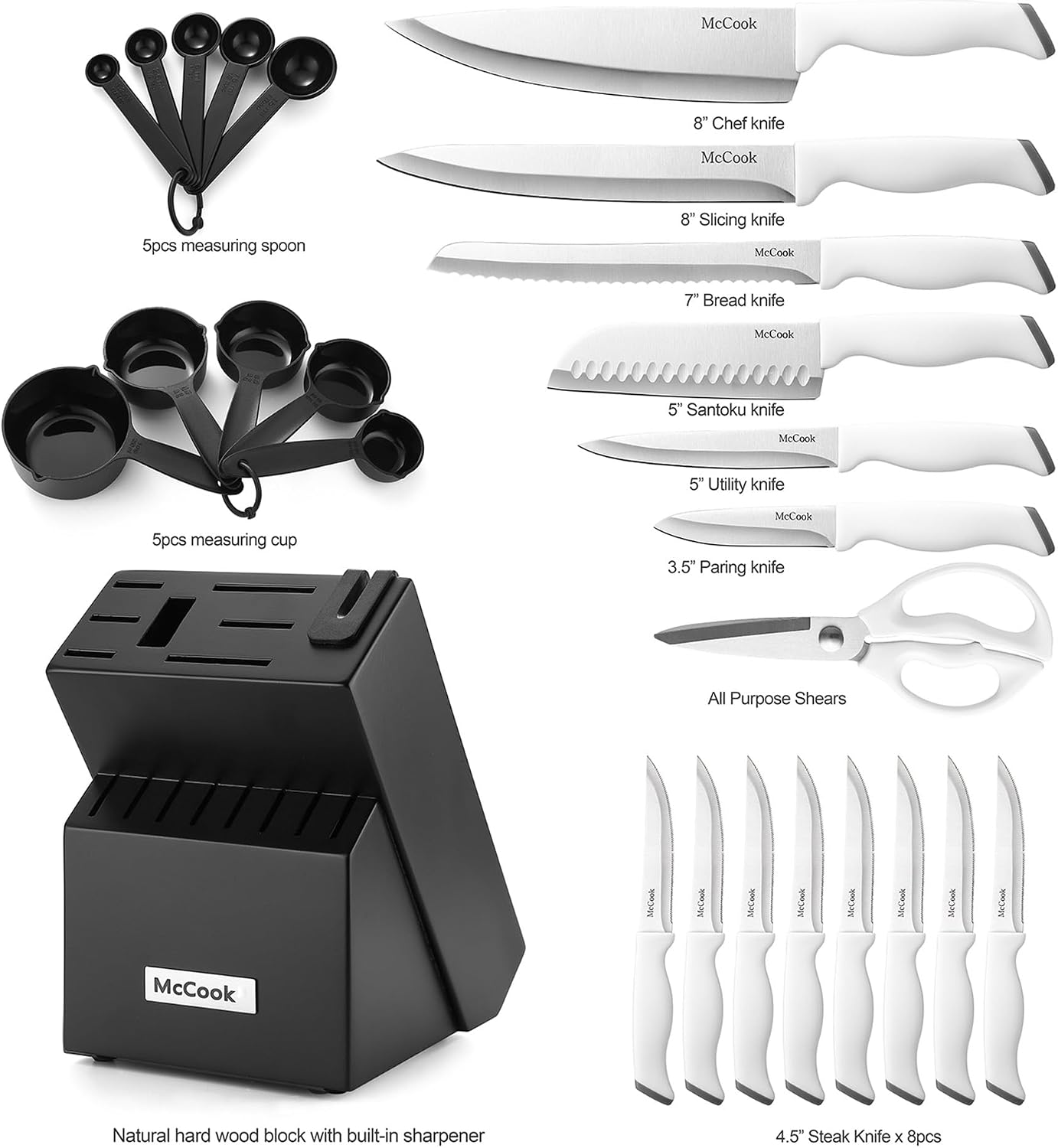® Knife Sets,German Stainless Steel Kitchen Knife Block Set with Built-in Sharpener