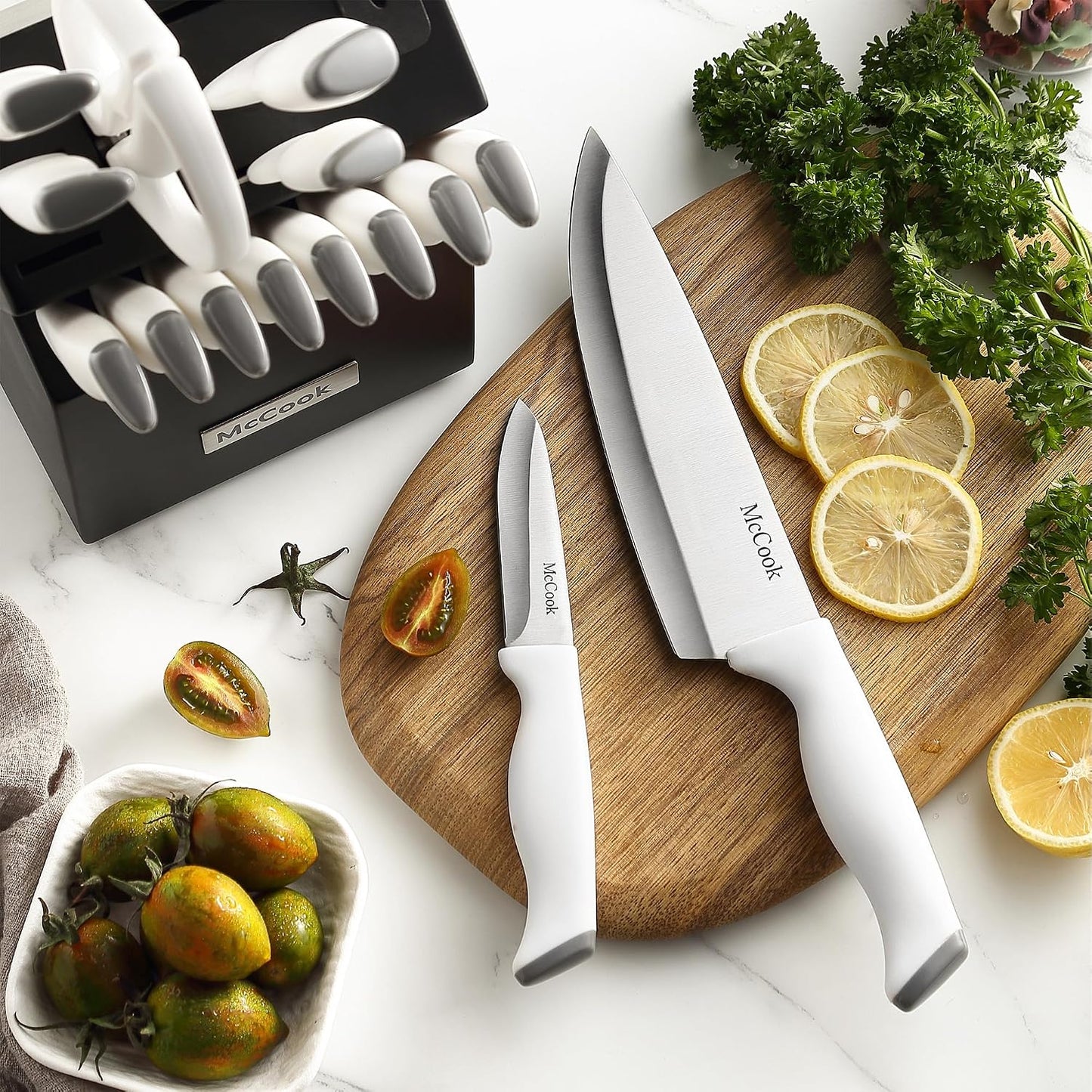 ® Knife Sets,German Stainless Steel Kitchen Knife Block Set with Built-in Sharpener