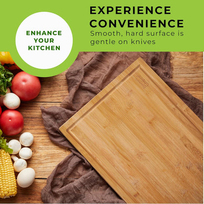 Bamboo Cutting Board Set - Chopping Boards for Kitchen Meal Prep - Set of 3 - Built-In Side Handles, Serving Tray, Cheese Platter - Meat Cutting Boards