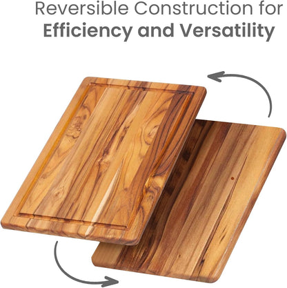 Teak Wood Cutting Board Set of 3 - Small, Medium and Large Teak Cutting Boards - Holiday Gift Ideas for Men and Women - Gift-Ready, Reversible, Edge Grain, Knife Friendly - FSC Certified