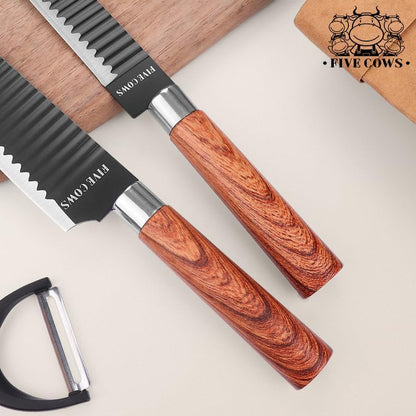 7-Piece Ultra Sharp Chef Knife Set - Premium German High Carbon Stainless Steel, Ergonomic Wood Pattern Handle, Professional Kitchen Knives with Gift Box (Brown 7 Piece)