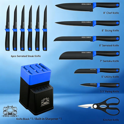 7-Piece Ultra Sharp Chef Knife Set - Premium German High Carbon Stainless Steel, Ergonomic Wood Pattern Handle, Professional Kitchen Knives with Gift Box (Brown 7 Piece)