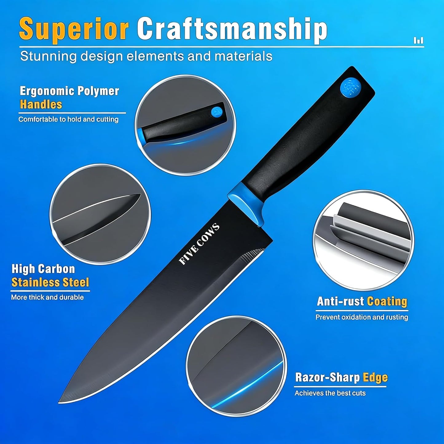 7-Piece Ultra Sharp Chef Knife Set - Premium German High Carbon Stainless Steel, Ergonomic Wood Pattern Handle, Professional Kitchen Knives with Gift Box (Brown 7 Piece)