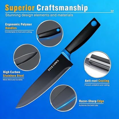 7-Piece Ultra Sharp Chef Knife Set - Premium German High Carbon Stainless Steel, Ergonomic Wood Pattern Handle, Professional Kitchen Knives with Gift Box (Brown 7 Piece)