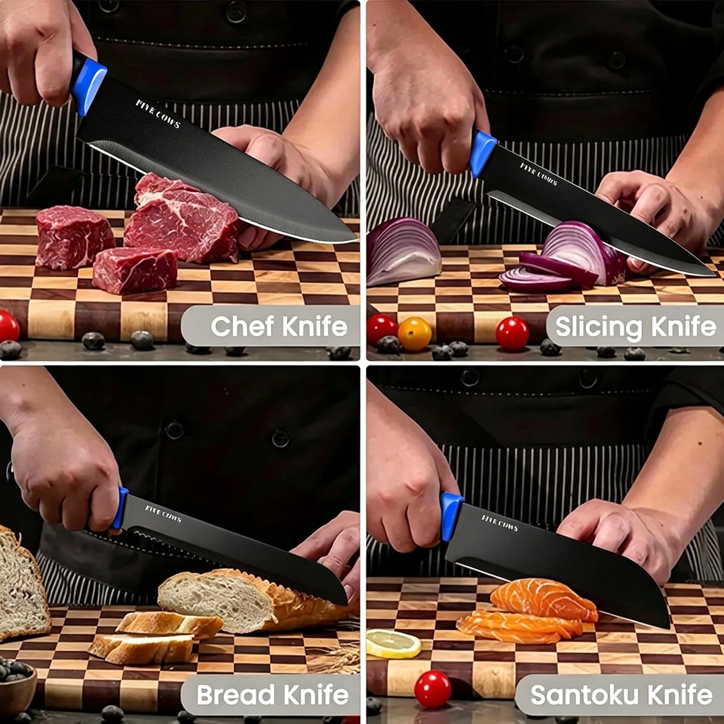 7-Piece Ultra Sharp Chef Knife Set - Premium German High Carbon Stainless Steel, Ergonomic Wood Pattern Handle, Professional Kitchen Knives with Gift Box (Brown 7 Piece)