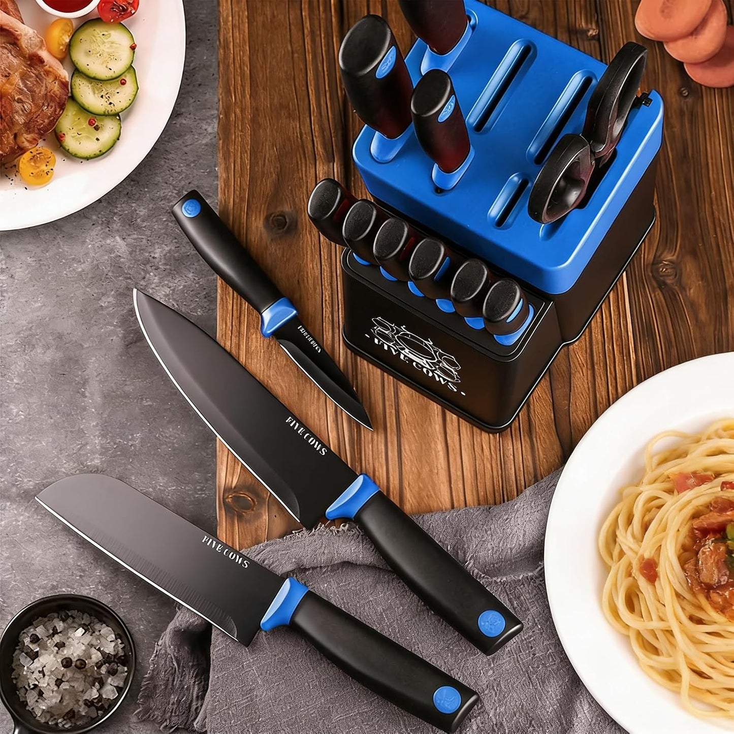 7-Piece Ultra Sharp Chef Knife Set - Premium German High Carbon Stainless Steel, Ergonomic Wood Pattern Handle, Professional Kitchen Knives with Gift Box (Brown 7 Piece)