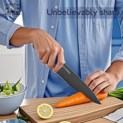 7-Piece Ultra Sharp Chef Knife Set - Premium German High Carbon Stainless Steel, Ergonomic Wood Pattern Handle, Professional Kitchen Knives with Gift Box (Brown 7 Piece)