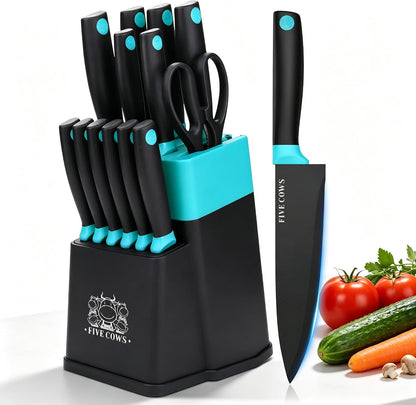 7-Piece Ultra Sharp Chef Knife Set - Premium German High Carbon Stainless Steel, Ergonomic Wood Pattern Handle, Professional Kitchen Knives with Gift Box (Brown 7 Piece)