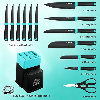 7-Piece Ultra Sharp Chef Knife Set - Premium German High Carbon Stainless Steel, Ergonomic Wood Pattern Handle, Professional Kitchen Knives with Gift Box (Brown 7 Piece)
