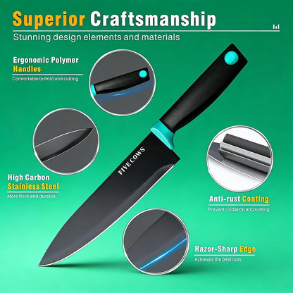 7-Piece Ultra Sharp Chef Knife Set - Premium German High Carbon Stainless Steel, Ergonomic Wood Pattern Handle, Professional Kitchen Knives with Gift Box (Brown 7 Piece)
