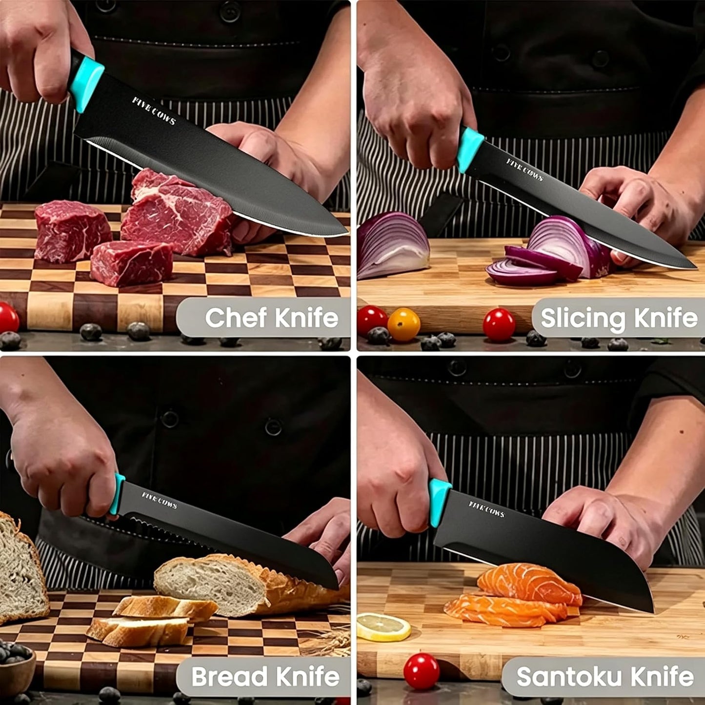 7-Piece Ultra Sharp Chef Knife Set - Premium German High Carbon Stainless Steel, Ergonomic Wood Pattern Handle, Professional Kitchen Knives with Gift Box (Brown 7 Piece)