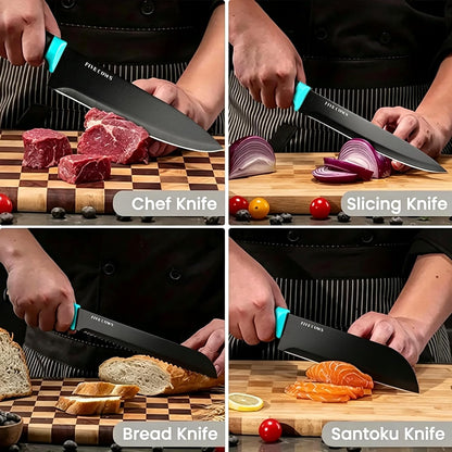 7-Piece Ultra Sharp Chef Knife Set - Premium German High Carbon Stainless Steel, Ergonomic Wood Pattern Handle, Professional Kitchen Knives with Gift Box (Brown 7 Piece)