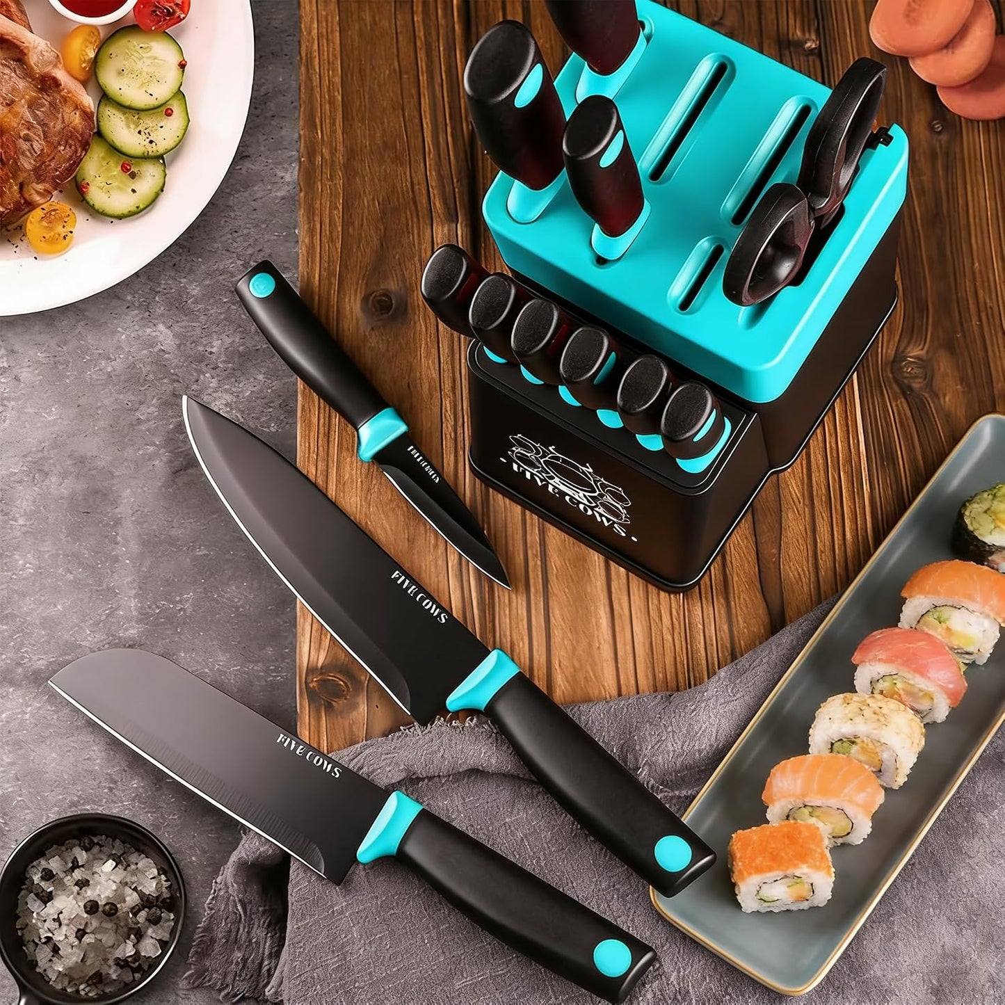 7-Piece Ultra Sharp Chef Knife Set - Premium German High Carbon Stainless Steel, Ergonomic Wood Pattern Handle, Professional Kitchen Knives with Gift Box (Brown 7 Piece)