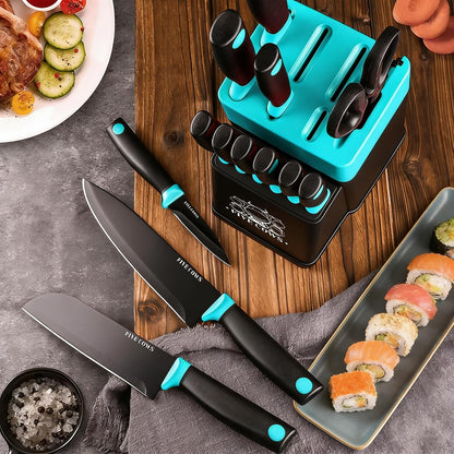 7-Piece Ultra Sharp Chef Knife Set - Premium German High Carbon Stainless Steel, Ergonomic Wood Pattern Handle, Professional Kitchen Knives with Gift Box (Brown 7 Piece)