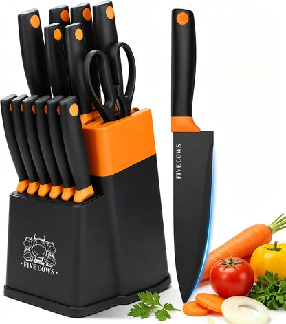 7-Piece Ultra Sharp Chef Knife Set - Premium German High Carbon Stainless Steel, Ergonomic Wood Pattern Handle, Professional Kitchen Knives with Gift Box (Brown 7 Piece)