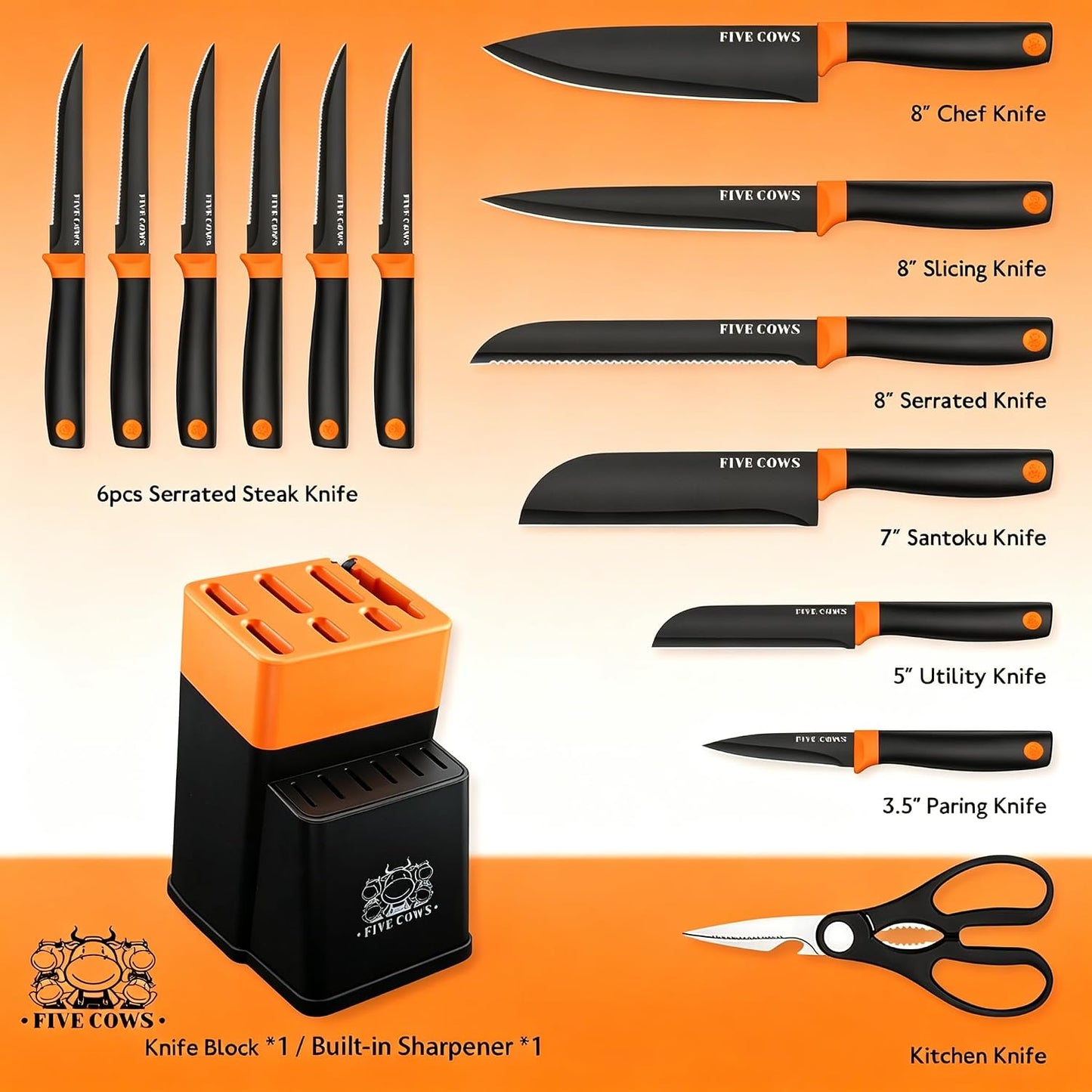 7-Piece Ultra Sharp Chef Knife Set - Premium German High Carbon Stainless Steel, Ergonomic Wood Pattern Handle, Professional Kitchen Knives with Gift Box (Brown 7 Piece)