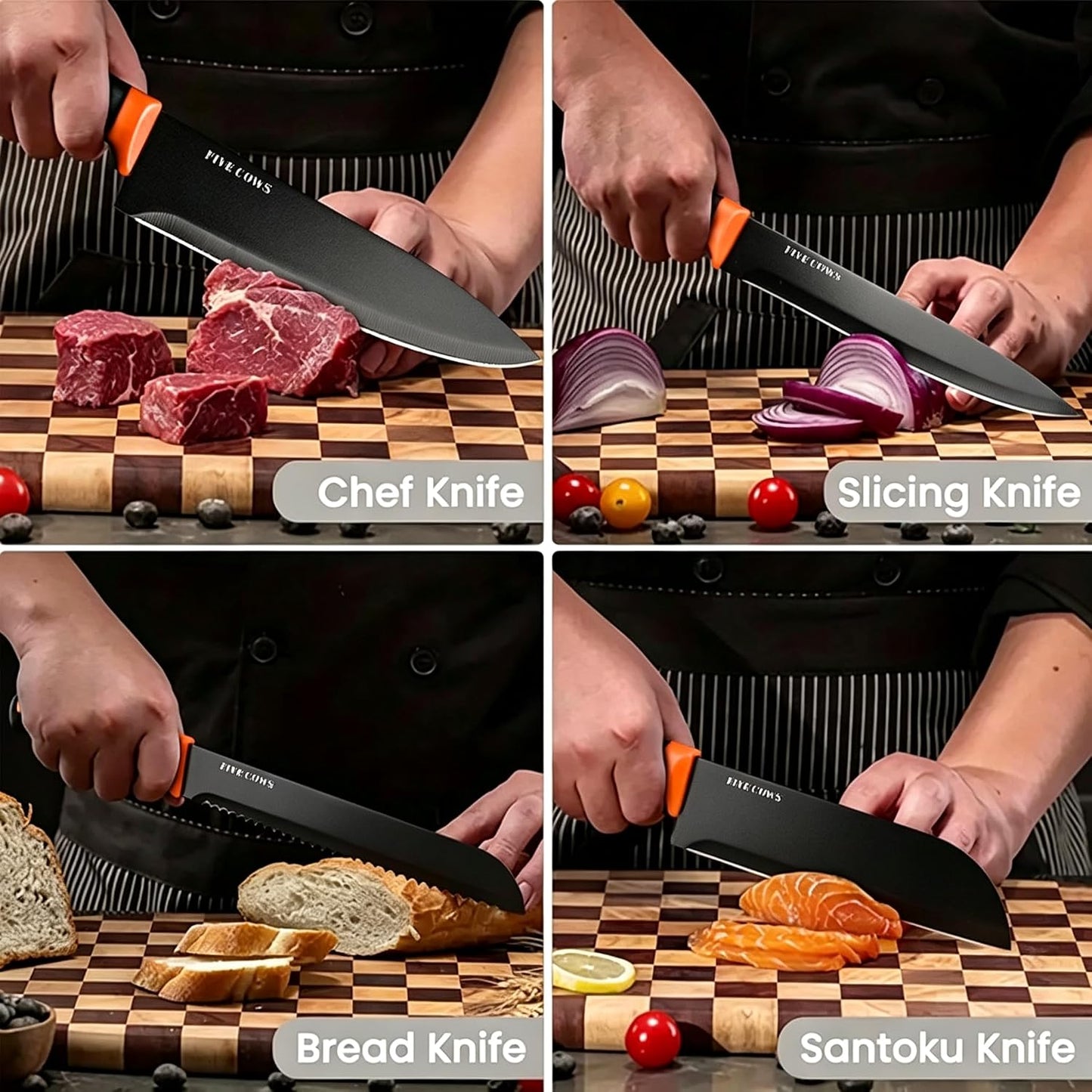 7-Piece Ultra Sharp Chef Knife Set - Premium German High Carbon Stainless Steel, Ergonomic Wood Pattern Handle, Professional Kitchen Knives with Gift Box (Brown 7 Piece)