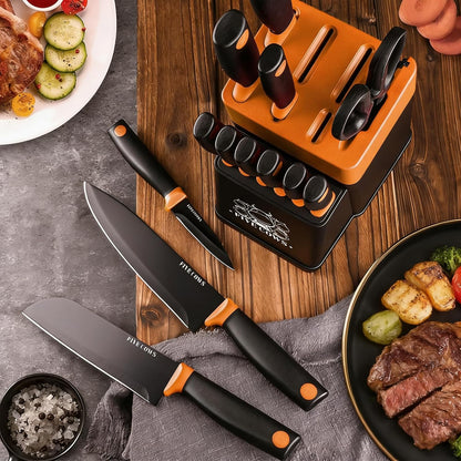 7-Piece Ultra Sharp Chef Knife Set - Premium German High Carbon Stainless Steel, Ergonomic Wood Pattern Handle, Professional Kitchen Knives with Gift Box (Brown 7 Piece)