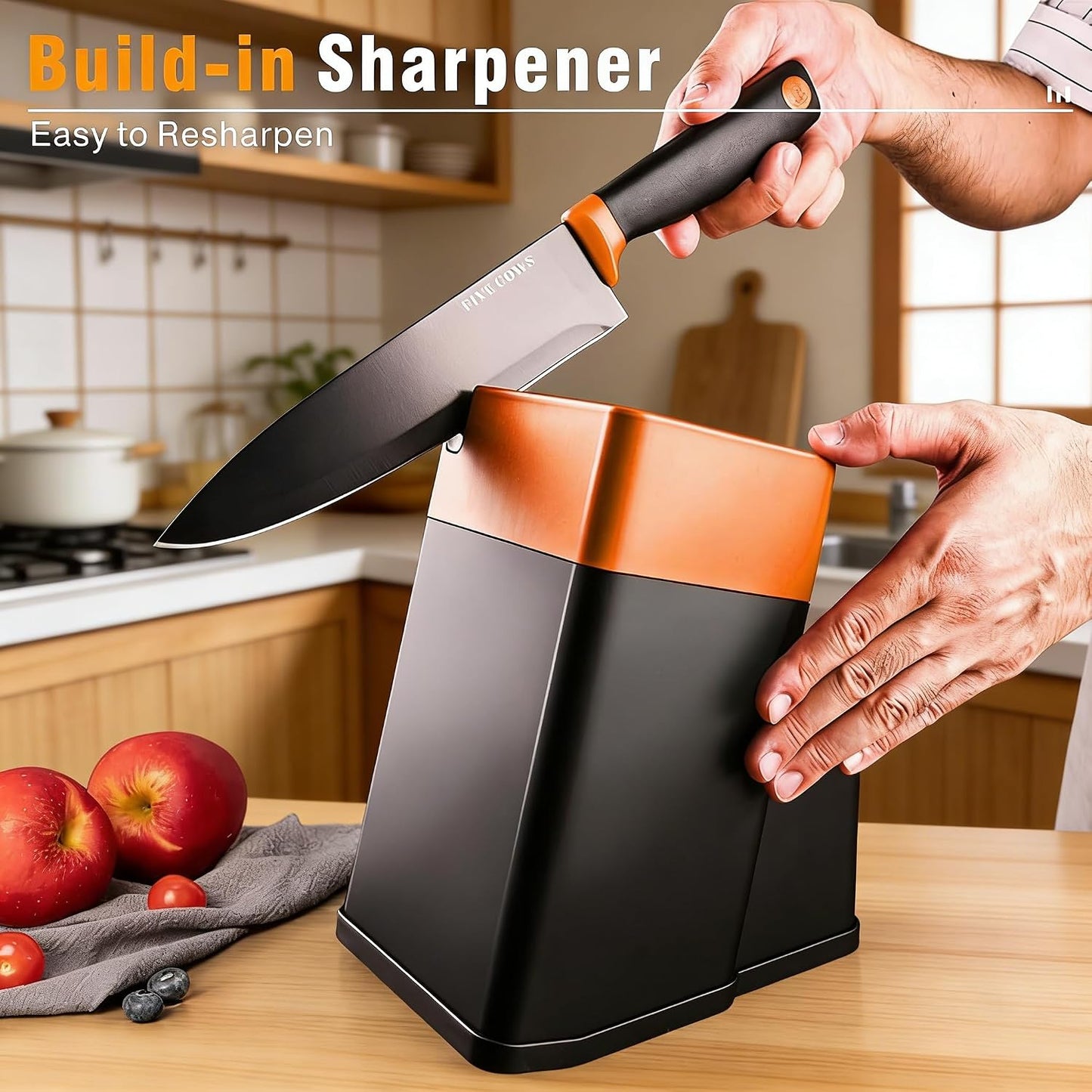 7-Piece Ultra Sharp Chef Knife Set - Premium German High Carbon Stainless Steel, Ergonomic Wood Pattern Handle, Professional Kitchen Knives with Gift Box (Brown 7 Piece)