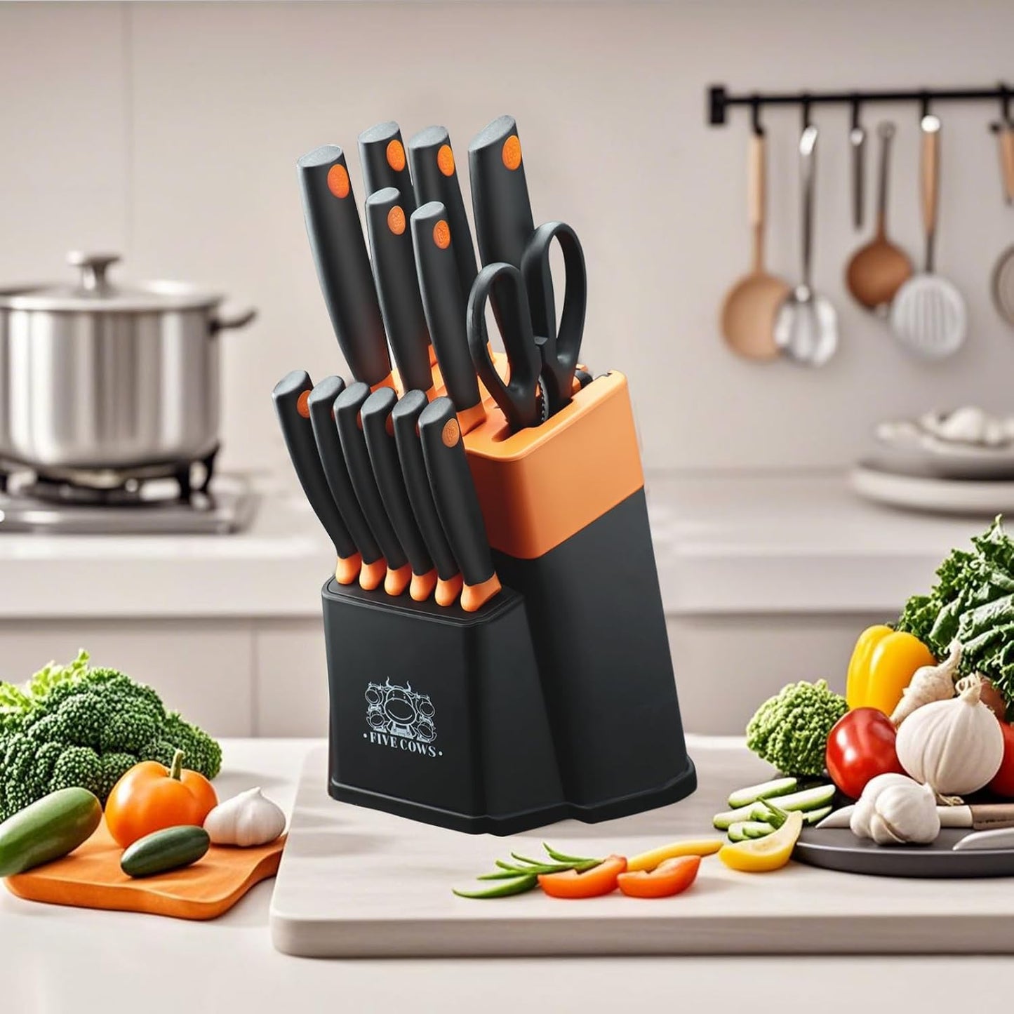 7-Piece Ultra Sharp Chef Knife Set - Premium German High Carbon Stainless Steel, Ergonomic Wood Pattern Handle, Professional Kitchen Knives with Gift Box (Brown 7 Piece)