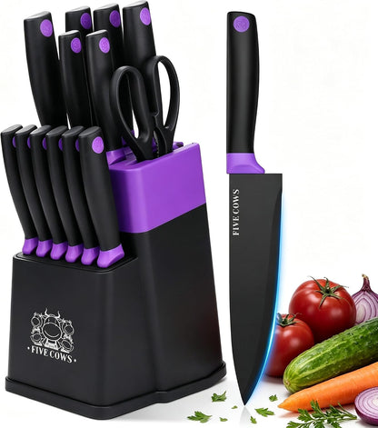 7-Piece Ultra Sharp Chef Knife Set - Premium German High Carbon Stainless Steel, Ergonomic Wood Pattern Handle, Professional Kitchen Knives with Gift Box (Brown 7 Piece)