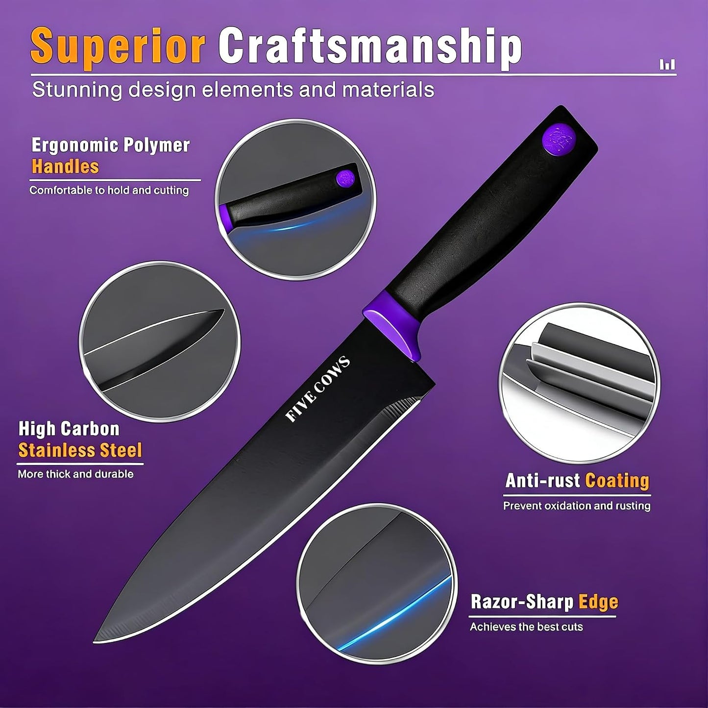 7-Piece Ultra Sharp Chef Knife Set - Premium German High Carbon Stainless Steel, Ergonomic Wood Pattern Handle, Professional Kitchen Knives with Gift Box (Brown 7 Piece)