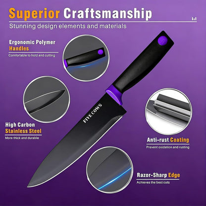 7-Piece Ultra Sharp Chef Knife Set - Premium German High Carbon Stainless Steel, Ergonomic Wood Pattern Handle, Professional Kitchen Knives with Gift Box (Brown 7 Piece)
