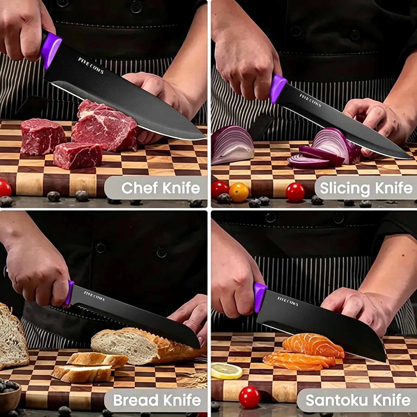 7-Piece Ultra Sharp Chef Knife Set - Premium German High Carbon Stainless Steel, Ergonomic Wood Pattern Handle, Professional Kitchen Knives with Gift Box (Brown 7 Piece)