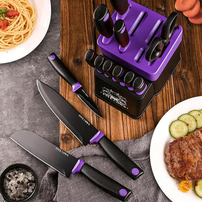 7-Piece Ultra Sharp Chef Knife Set - Premium German High Carbon Stainless Steel, Ergonomic Wood Pattern Handle, Professional Kitchen Knives with Gift Box (Brown 7 Piece)