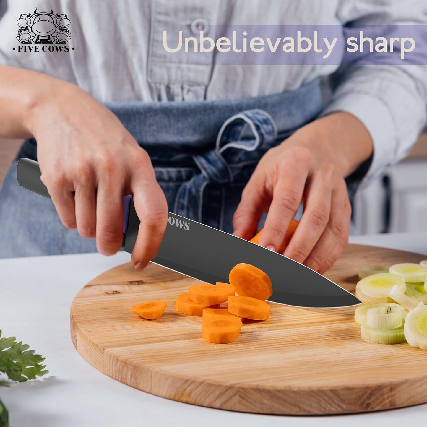 7-Piece Ultra Sharp Chef Knife Set - Premium German High Carbon Stainless Steel, Ergonomic Wood Pattern Handle, Professional Kitchen Knives with Gift Box (Brown 7 Piece)