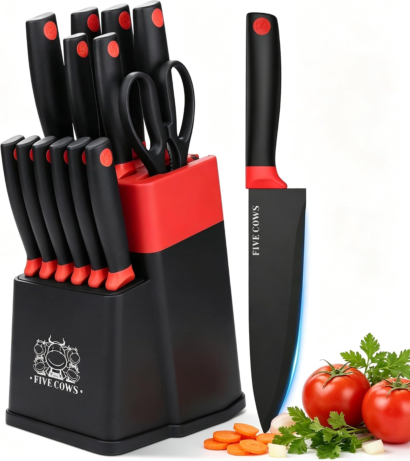 7-Piece Ultra Sharp Chef Knife Set - Premium German High Carbon Stainless Steel, Ergonomic Wood Pattern Handle, Professional Kitchen Knives with Gift Box (Brown 7 Piece)