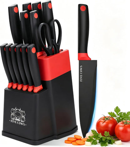 7-Piece Ultra Sharp Chef Knife Set - Premium German High Carbon Stainless Steel, Ergonomic Wood Pattern Handle, Professional Kitchen Knives with Gift Box (Brown 7 Piece)