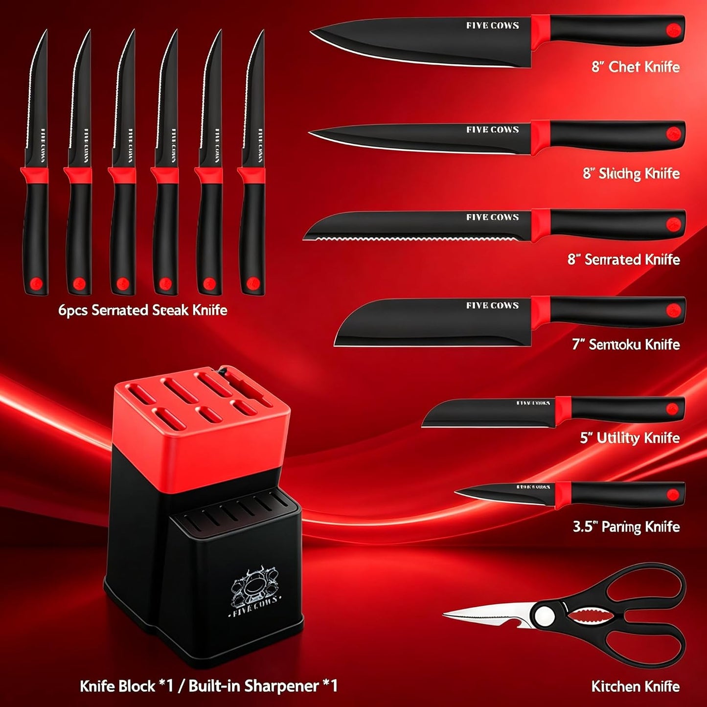 7-Piece Ultra Sharp Chef Knife Set - Premium German High Carbon Stainless Steel, Ergonomic Wood Pattern Handle, Professional Kitchen Knives with Gift Box (Brown 7 Piece)