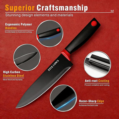 7-Piece Ultra Sharp Chef Knife Set - Premium German High Carbon Stainless Steel, Ergonomic Wood Pattern Handle, Professional Kitchen Knives with Gift Box (Brown 7 Piece)
