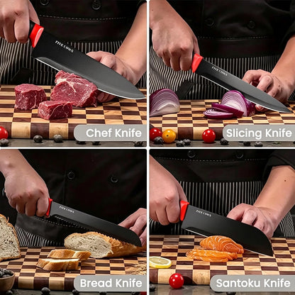 7-Piece Ultra Sharp Chef Knife Set - Premium German High Carbon Stainless Steel, Ergonomic Wood Pattern Handle, Professional Kitchen Knives with Gift Box (Brown 7 Piece)