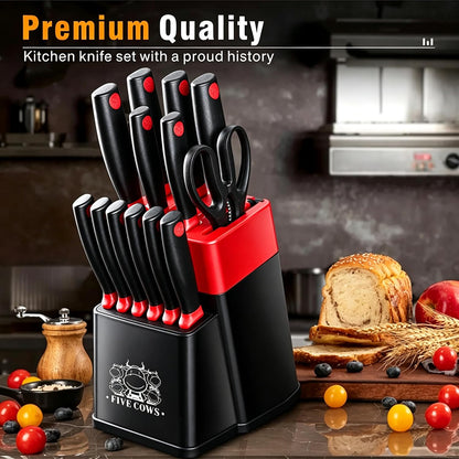 7-Piece Ultra Sharp Chef Knife Set - Premium German High Carbon Stainless Steel, Ergonomic Wood Pattern Handle, Professional Kitchen Knives with Gift Box (Brown 7 Piece)