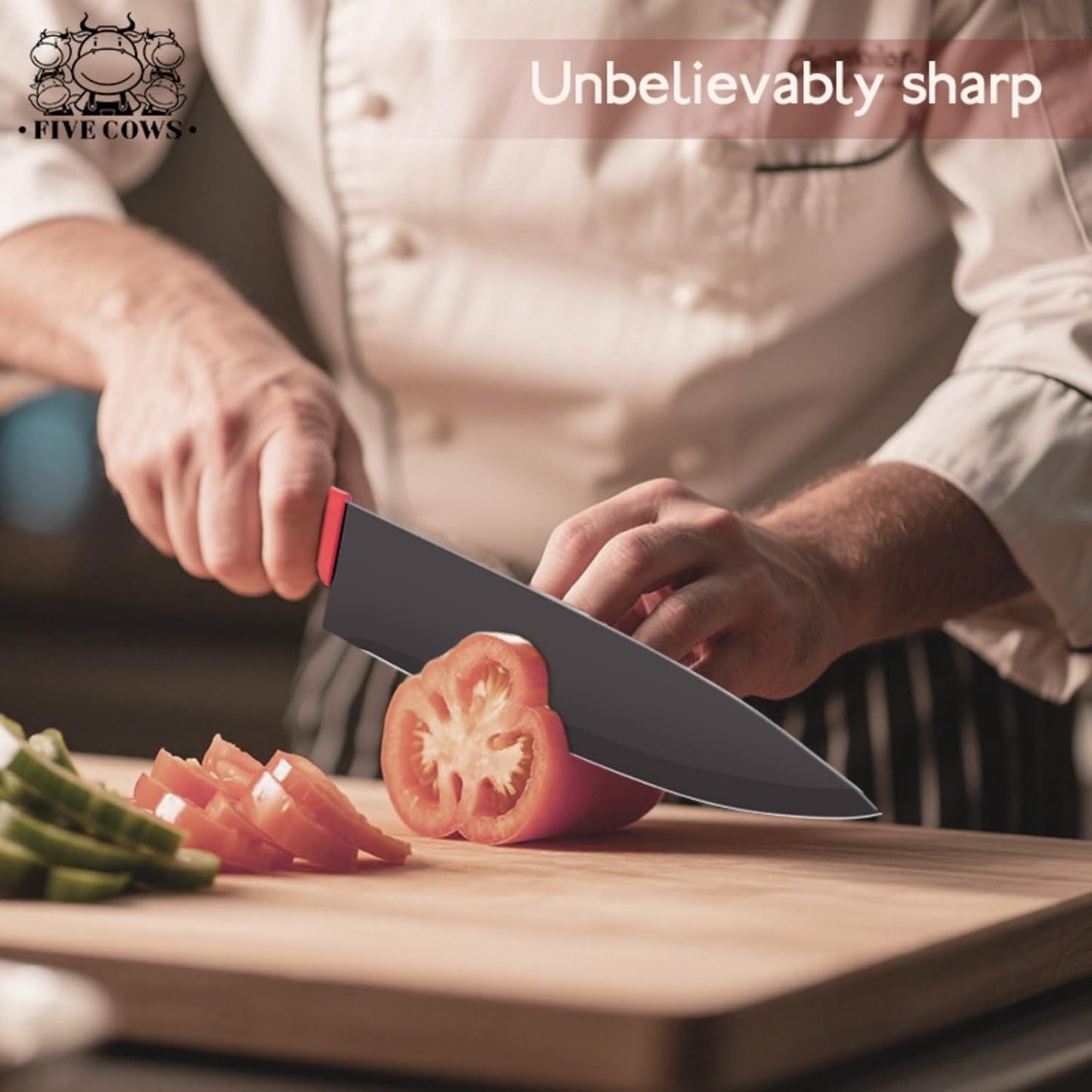 7-Piece Ultra Sharp Chef Knife Set - Premium German High Carbon Stainless Steel, Ergonomic Wood Pattern Handle, Professional Kitchen Knives with Gift Box (Brown 7 Piece)