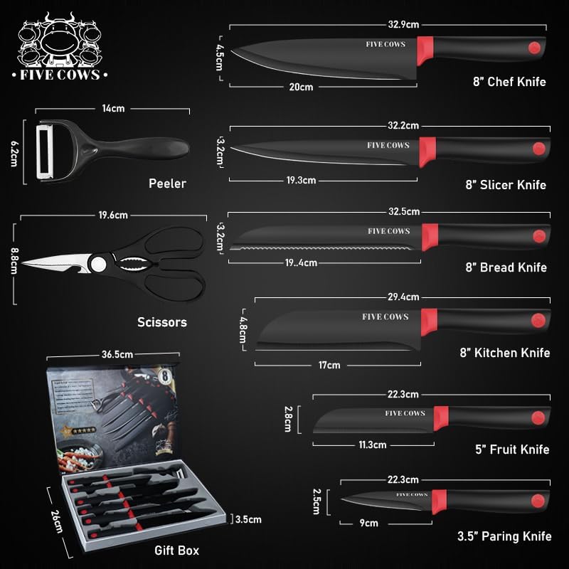 7-Piece Ultra Sharp Chef Knife Set - Premium German High Carbon Stainless Steel, Ergonomic Wood Pattern Handle, Professional Kitchen Knives with Gift Box (Brown 7 Piece)