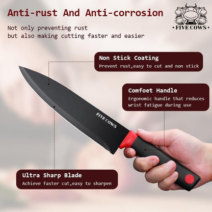 7-Piece Ultra Sharp Chef Knife Set - Premium German High Carbon Stainless Steel, Ergonomic Wood Pattern Handle, Professional Kitchen Knives with Gift Box (Brown 7 Piece)