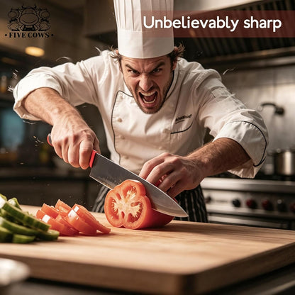 7-Piece Ultra Sharp Chef Knife Set - Premium German High Carbon Stainless Steel, Ergonomic Wood Pattern Handle, Professional Kitchen Knives with Gift Box (Brown 7 Piece)