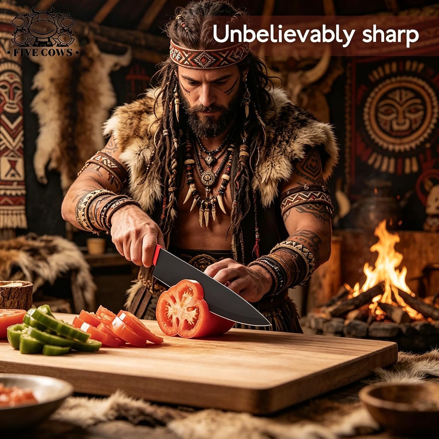 7-Piece Ultra Sharp Chef Knife Set - Premium German High Carbon Stainless Steel, Ergonomic Wood Pattern Handle, Professional Kitchen Knives with Gift Box (Brown 7 Piece)