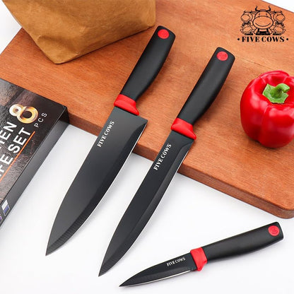 7-Piece Ultra Sharp Chef Knife Set - Premium German High Carbon Stainless Steel, Ergonomic Wood Pattern Handle, Professional Kitchen Knives with Gift Box (Brown 7 Piece)