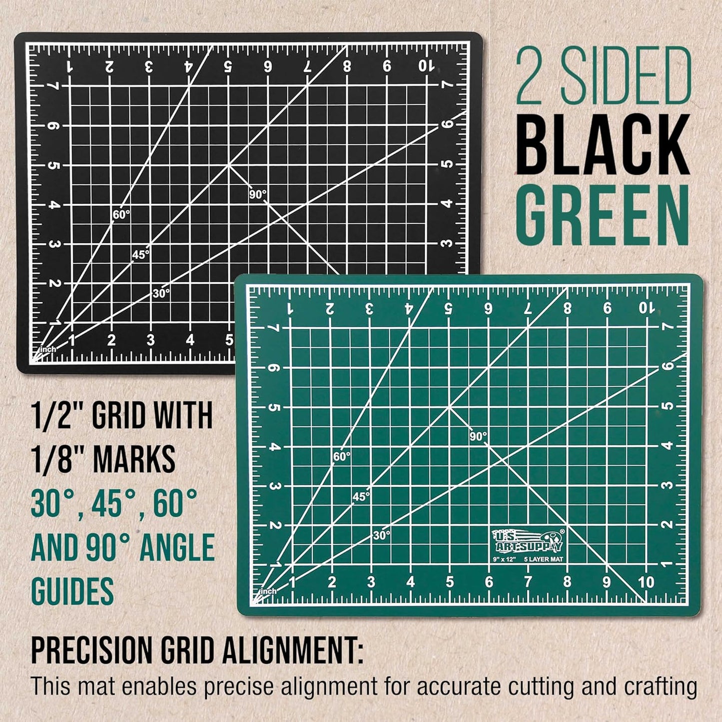 9" x 12" Self-Healing Cutting Mat 5-Ply - Double-Sided Green/Black Craft Mat, Non-Slip Cutting Mats for Crafts, Sewing, Quilting, Scrapbooking